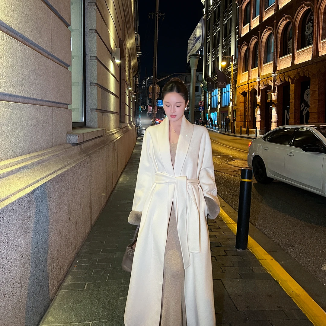 高级感袖口毛双面羊绒大衣女2025冬装新款韩系超好看气质毛呢外套