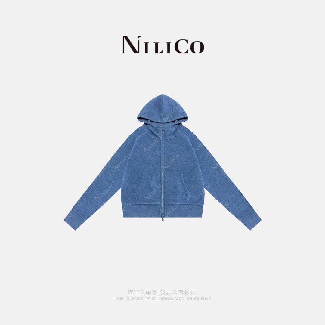 NILICO【满分松弛】绵羊毛修身显瘦极简连帽拉链外套