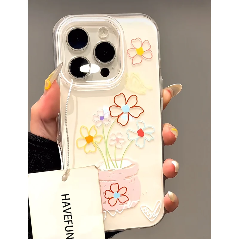 春日素描线条花朵适用iPhone16手机壳苹果15/13华为vivo小米oppo