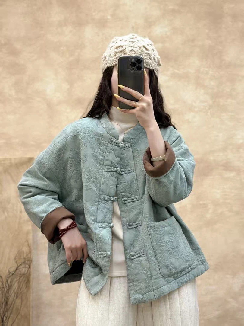 千禧国风【云舒】中式100%麻棉服外套女2025秋冬新款时尚女士