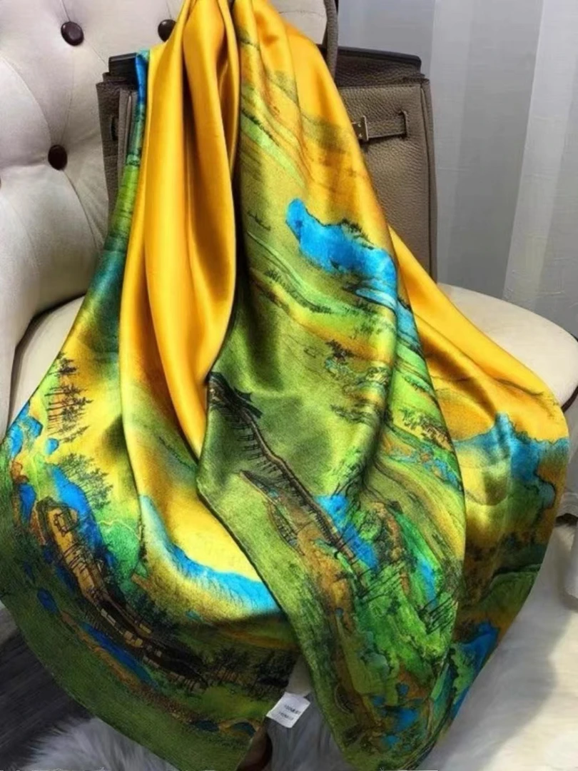 K91千里江山 丽锦缎90*180cm长巾丝巾披肩