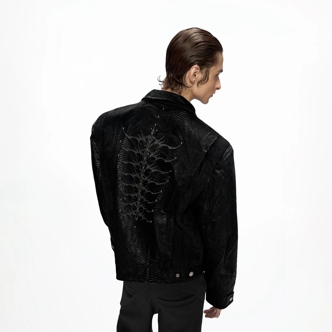 ArguE CulturE蛇瞳脊骨*高级痞帅设计感夹克蛇纹拼接皮衣外套男