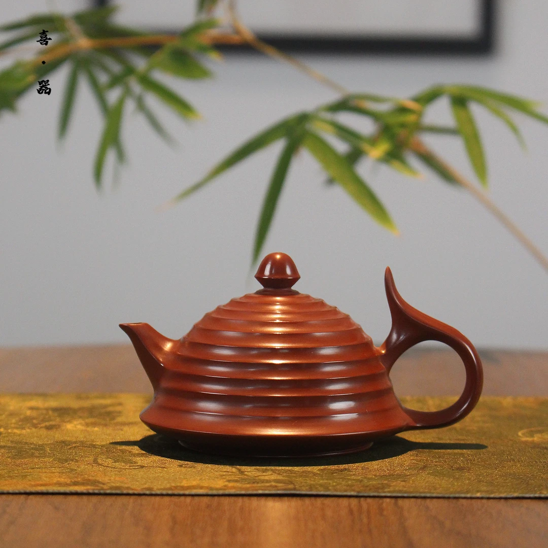 喜器 章思林-螺纹将军壶 约120cc 全手工潮州手拉壶 小品朱泥茶壶