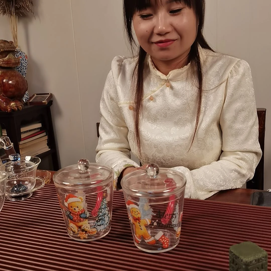 高硼硅玻璃手柄款圣诞暖暖杯带盖一对