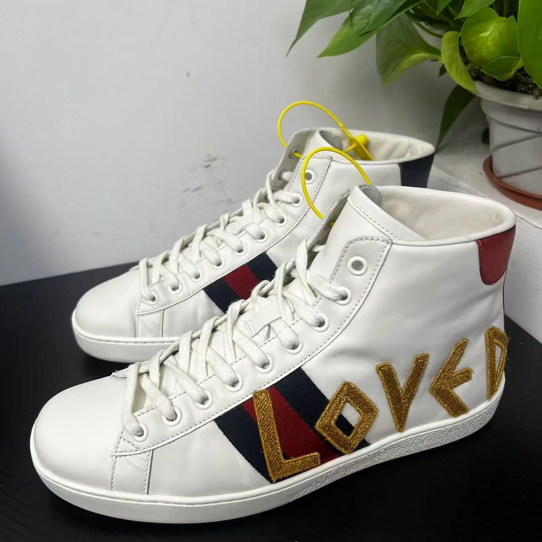 95新 GUCCI/古驰 40.5欧码love刺绣白鞋高帮成色自定义无配