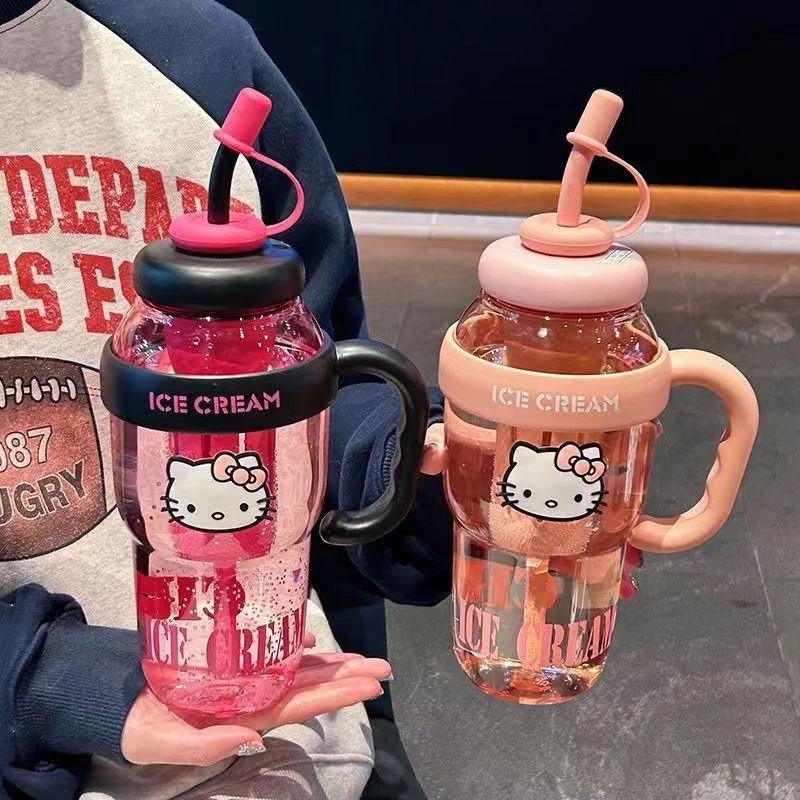 大容量女生塑料杯高颜值可爱简约水杯吸管便携学生ins杯子随手