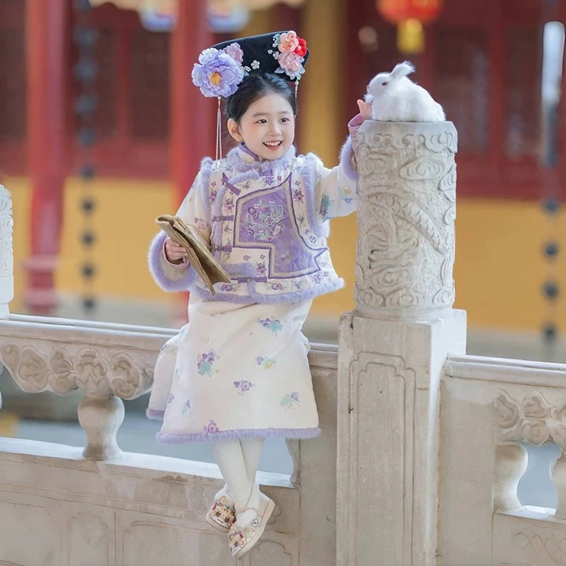 【现货】244-ZX-21紫色 童装2024年冬季新款加绒保暖汉服套装