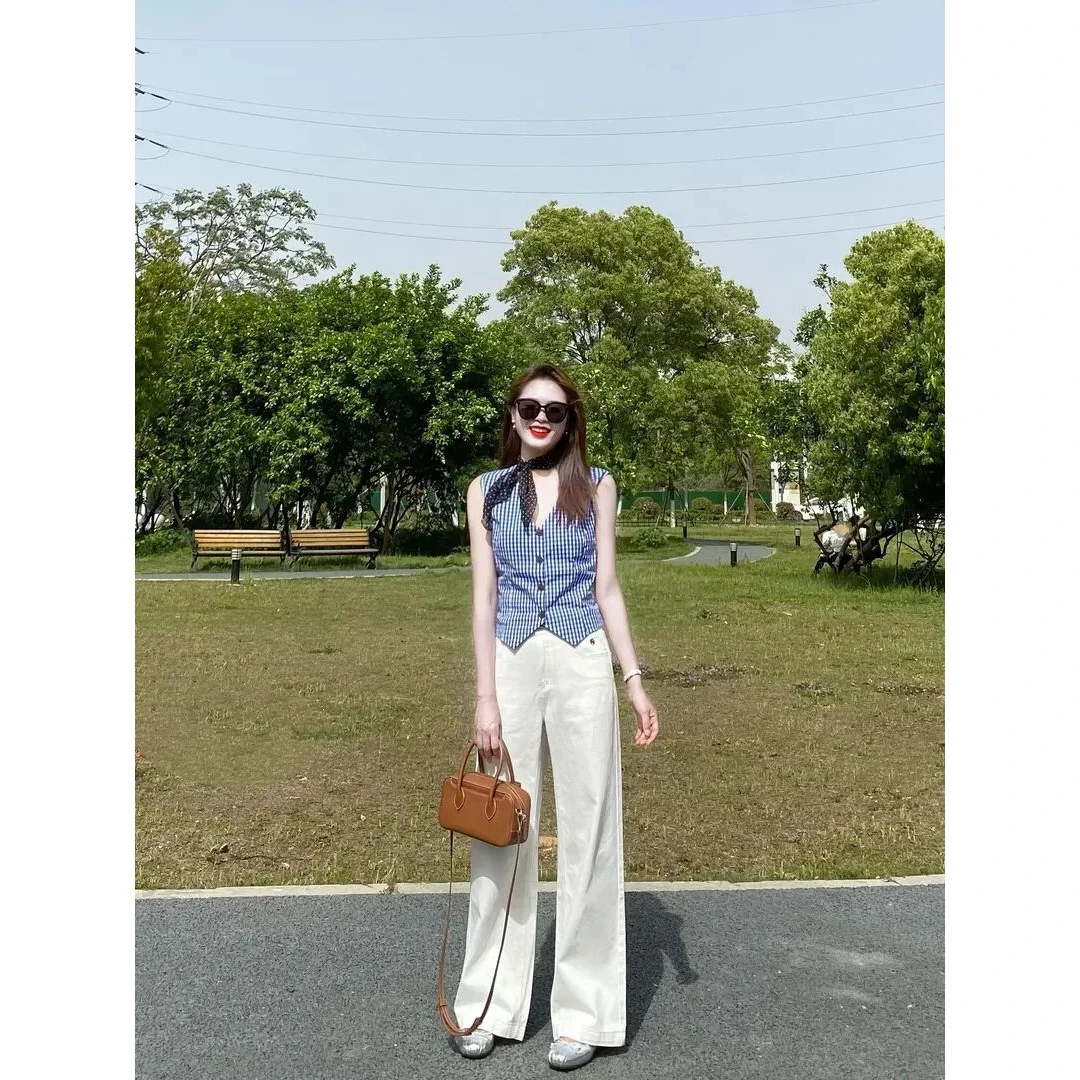 2025夏季新款百搭老钱风女装无袖马甲上衣洋气复古外穿高腰直筒裤