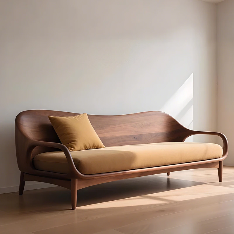 2025新款现代极简北美黑胡桃木直排真皮沙发椅接待高端直排沙发椅