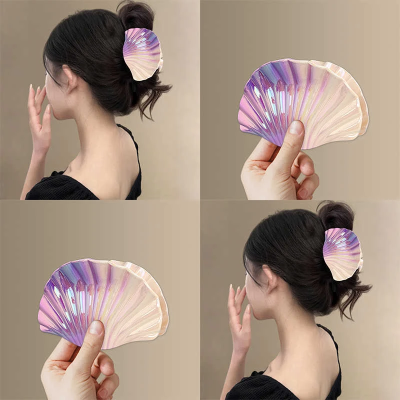 夏季氛围感渐变贝壳抓夹女2025新款后脑勺盘发鲨鱼夹发夹头饰发卡