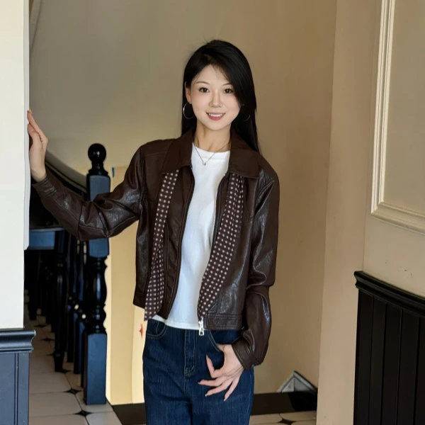 MIYA 2025秋季新款复古美式高级皮衣短外套气质长袖网红短款时尚