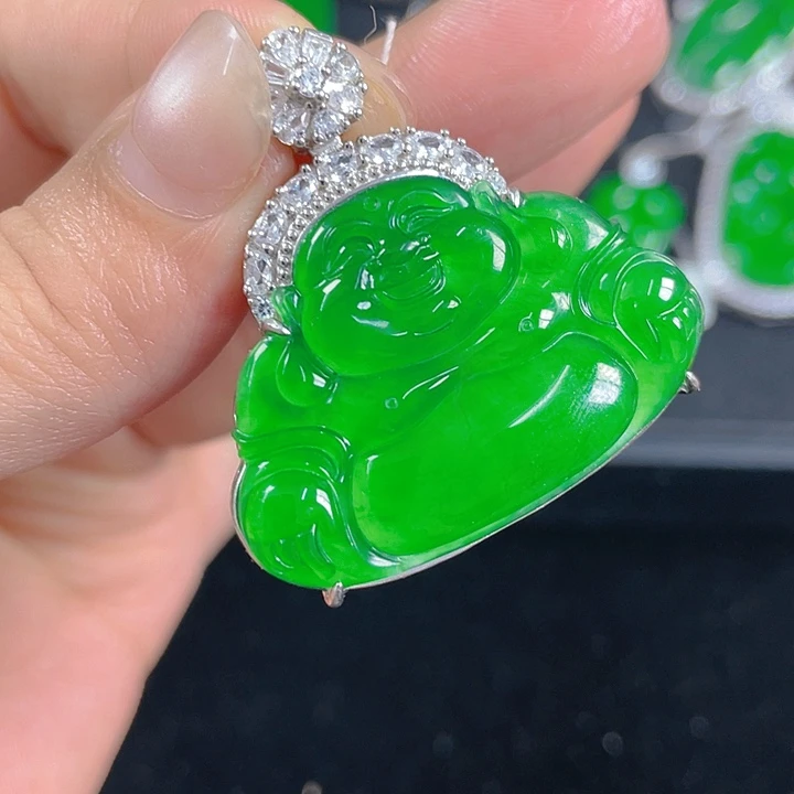 丹***行翡翠银S925镶嵌吊坠(不含链)