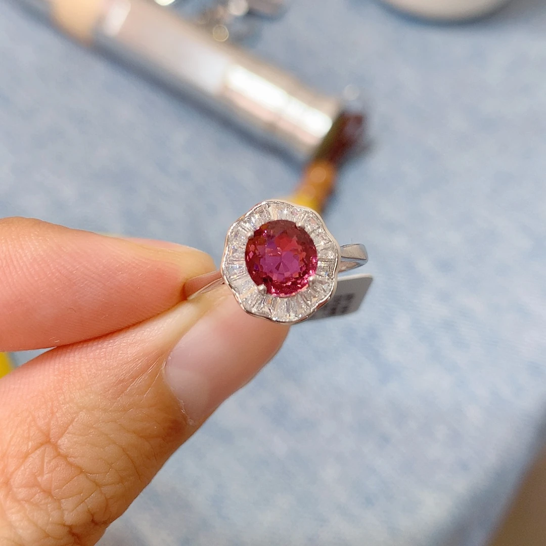 戒指戒指碧玺银S925镶嵌