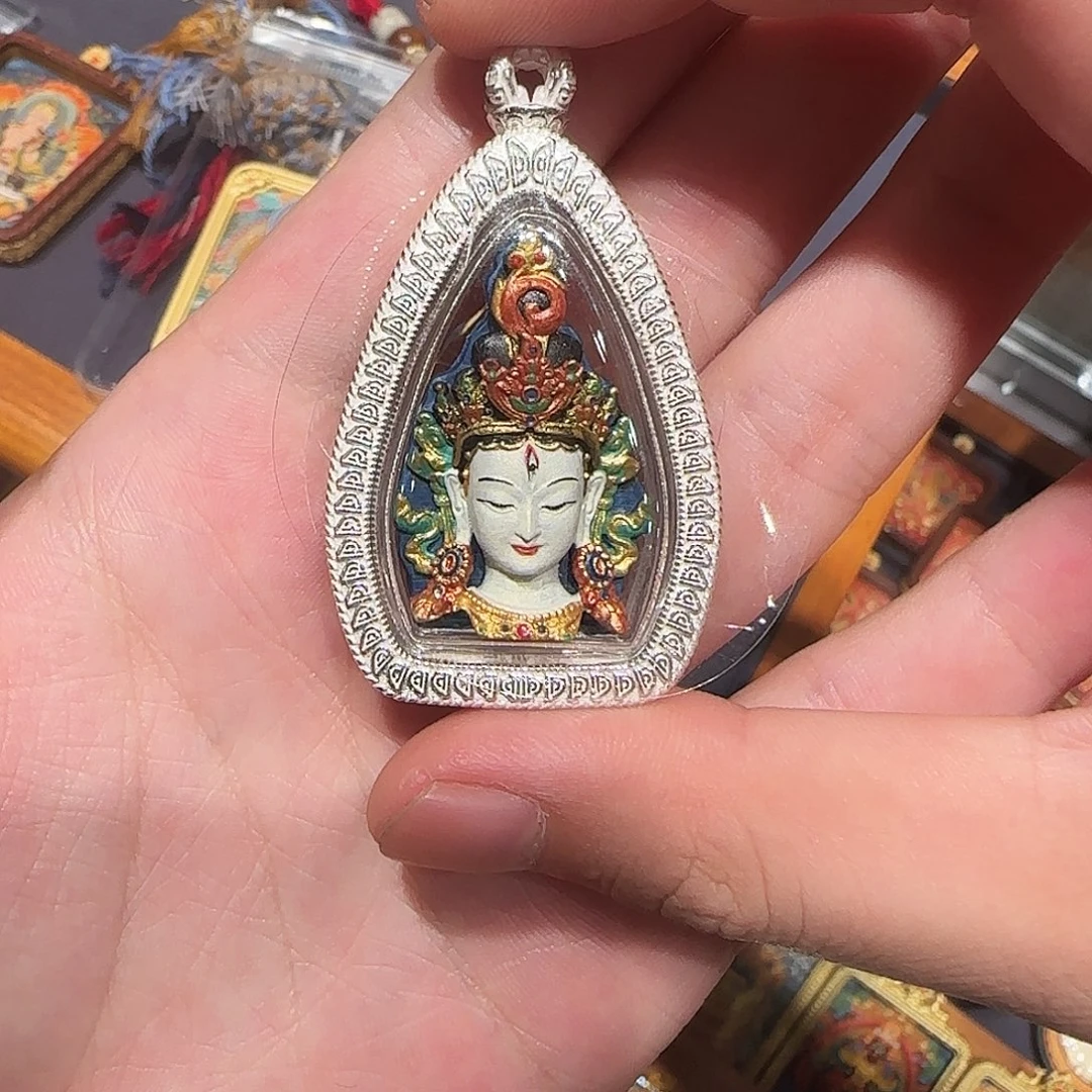 吊坠绿白度母双面吊坠