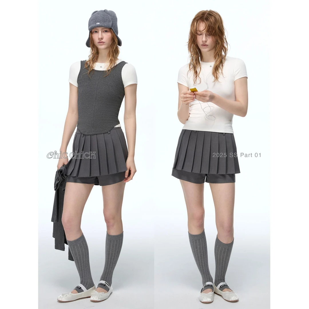 ChicChick时髦小鸡新品 万用内搭 高棉花边logo 白色正肩短袖T恤