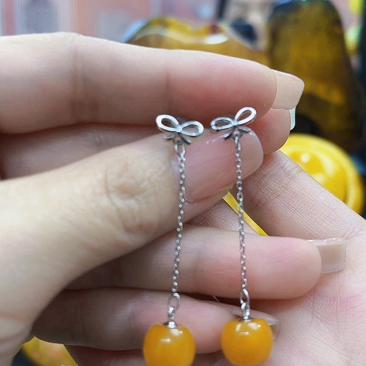 琥珀银S925镶嵌颈饰耳环