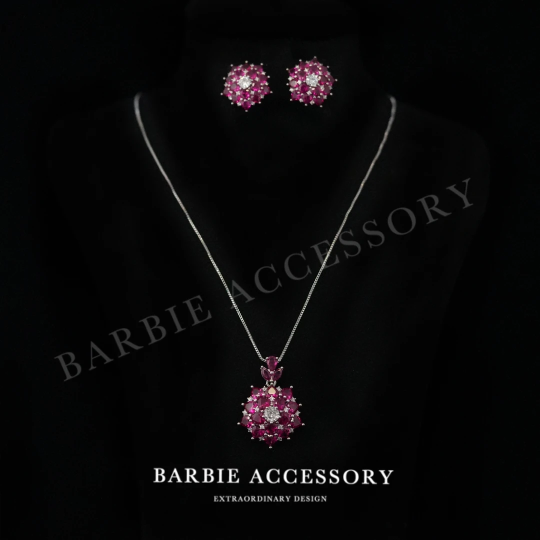 铜合金合成锆石项链 【红花冰玫】法式既视设计款高级感绝美套装