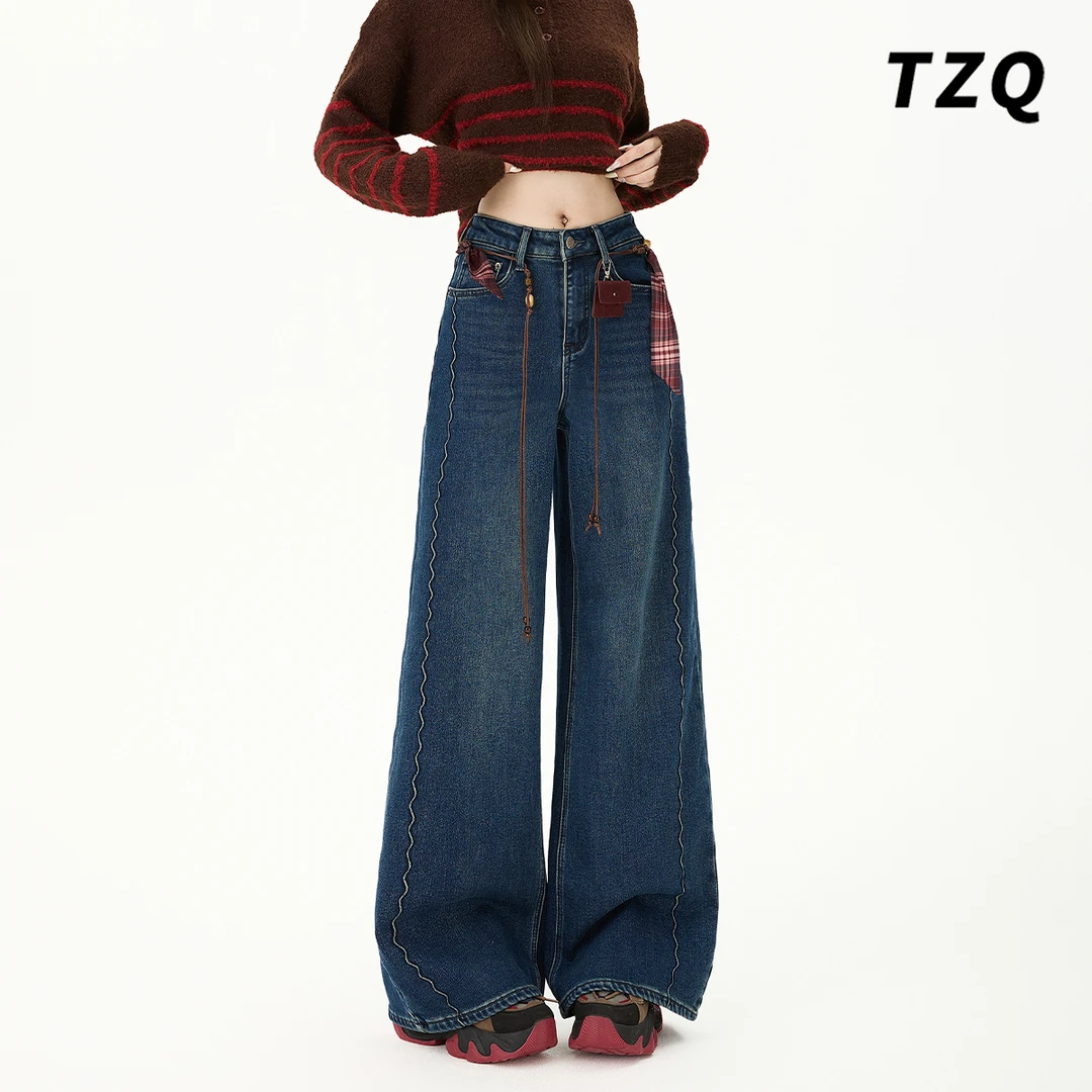 美式复古弯刀牛仔裤女款爆款2025秋季新款设计感宽松垂感阔腿裤子