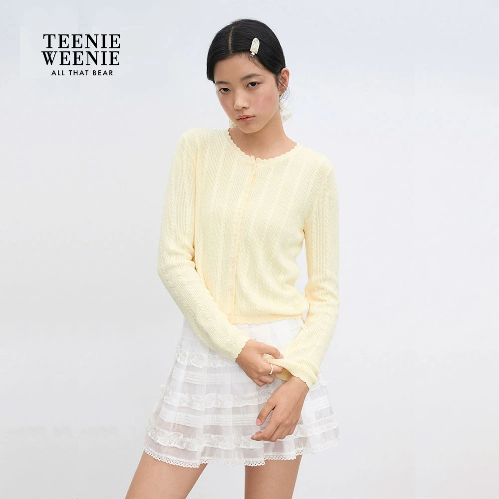 TEENIEWEENIE bearnova25秋气质甜美花边领针织开衫YTCK253802B