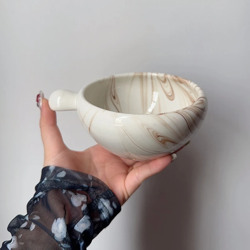 430ml 11.5*6cm 4.7寸水墨把手圆碗高颜值沙拉碗水果碗