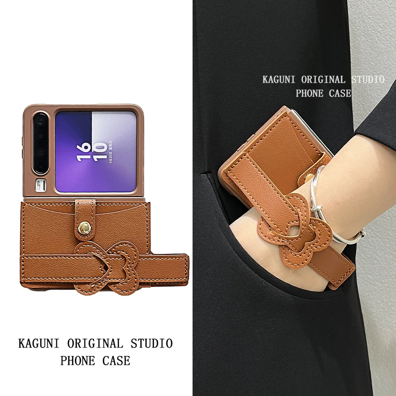 复古ins小众肤感棕色爱心卡包适用华为purax手机壳新款折叠屏