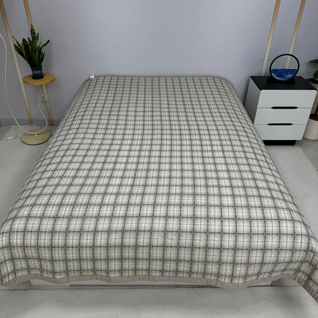 亚麻小格200*230cm亚麻空气层床盖加厚款四季通用防滑机洗