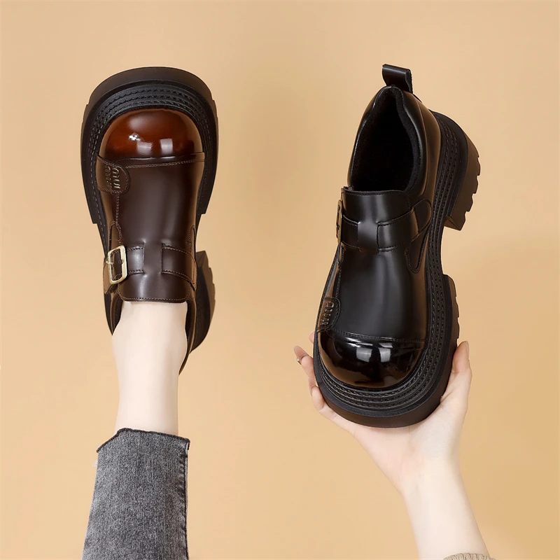 松糕厚底乐福鞋女2025春季新款小个子增高6cm显瘦配裙爆款小皮鞋