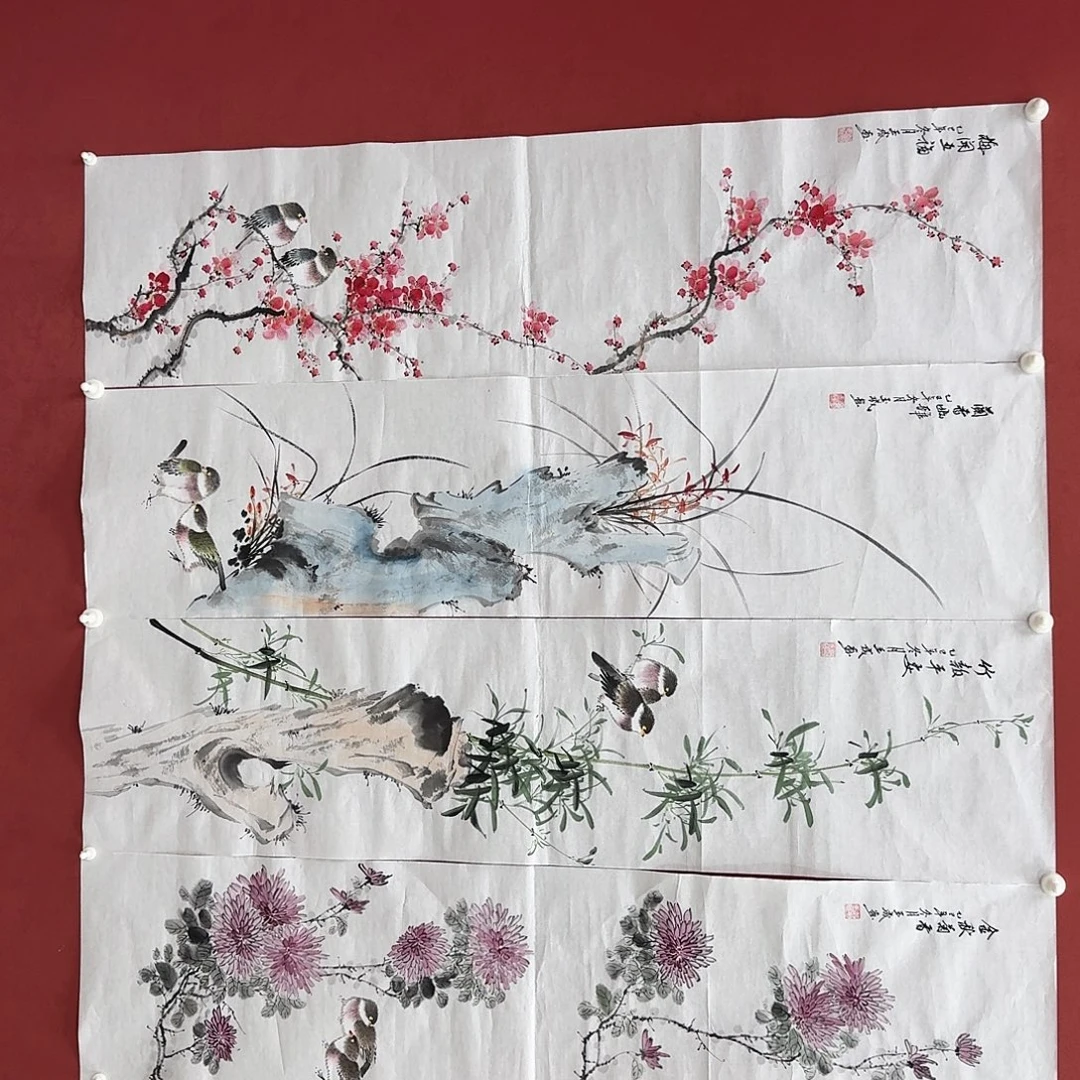 国画四尺条屏梅兰竹菊打包价