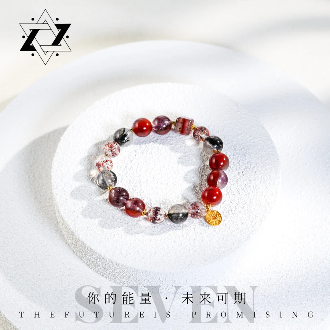 【稳稳的】9-10m黑银钛+荆棘玫瑰极光方糖18k手串（多样性发货）