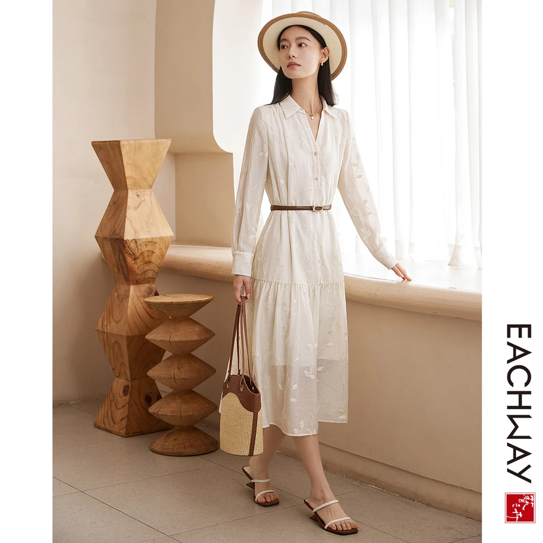 艺之卉【立体精致重工绣花】清新浪漫连衣裙2025春夏A字衬衫裙女