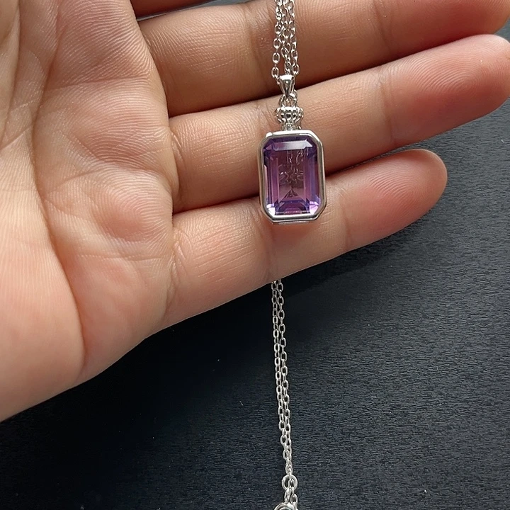 耳饰银S925镶嵌紫晶吊坠