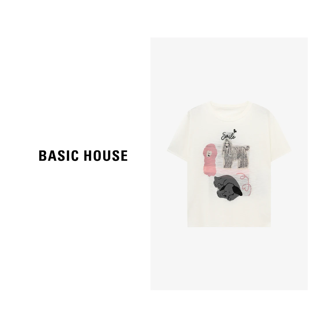 Basic House/百家好夏季休闲百搭卡通印花长袖针织衫B0625B5O572