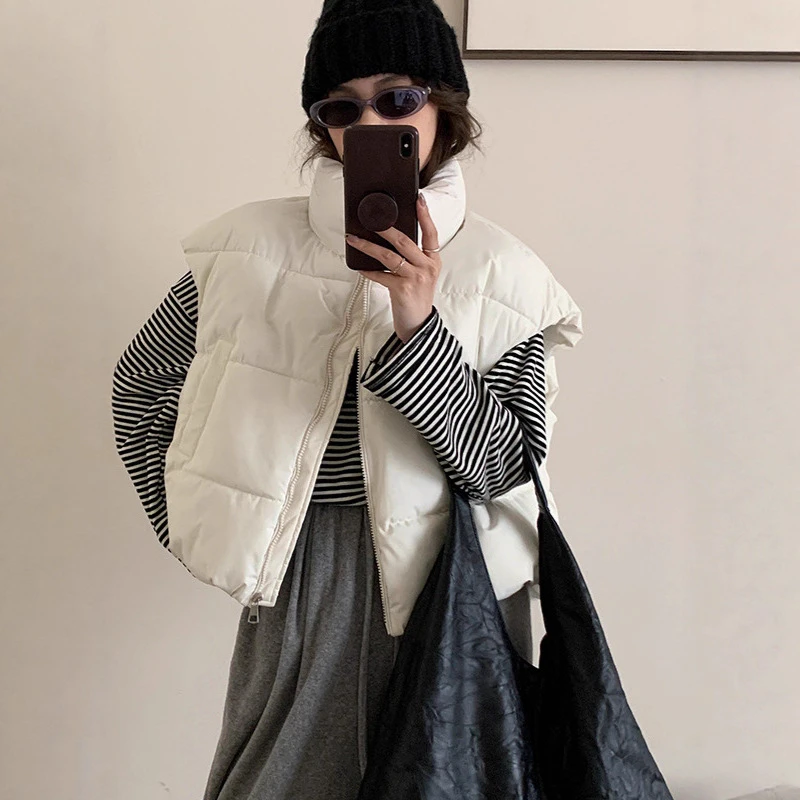 20252025韩版加厚立领棉服马甲女短款宽松休闲外穿背心马夹秋冬季