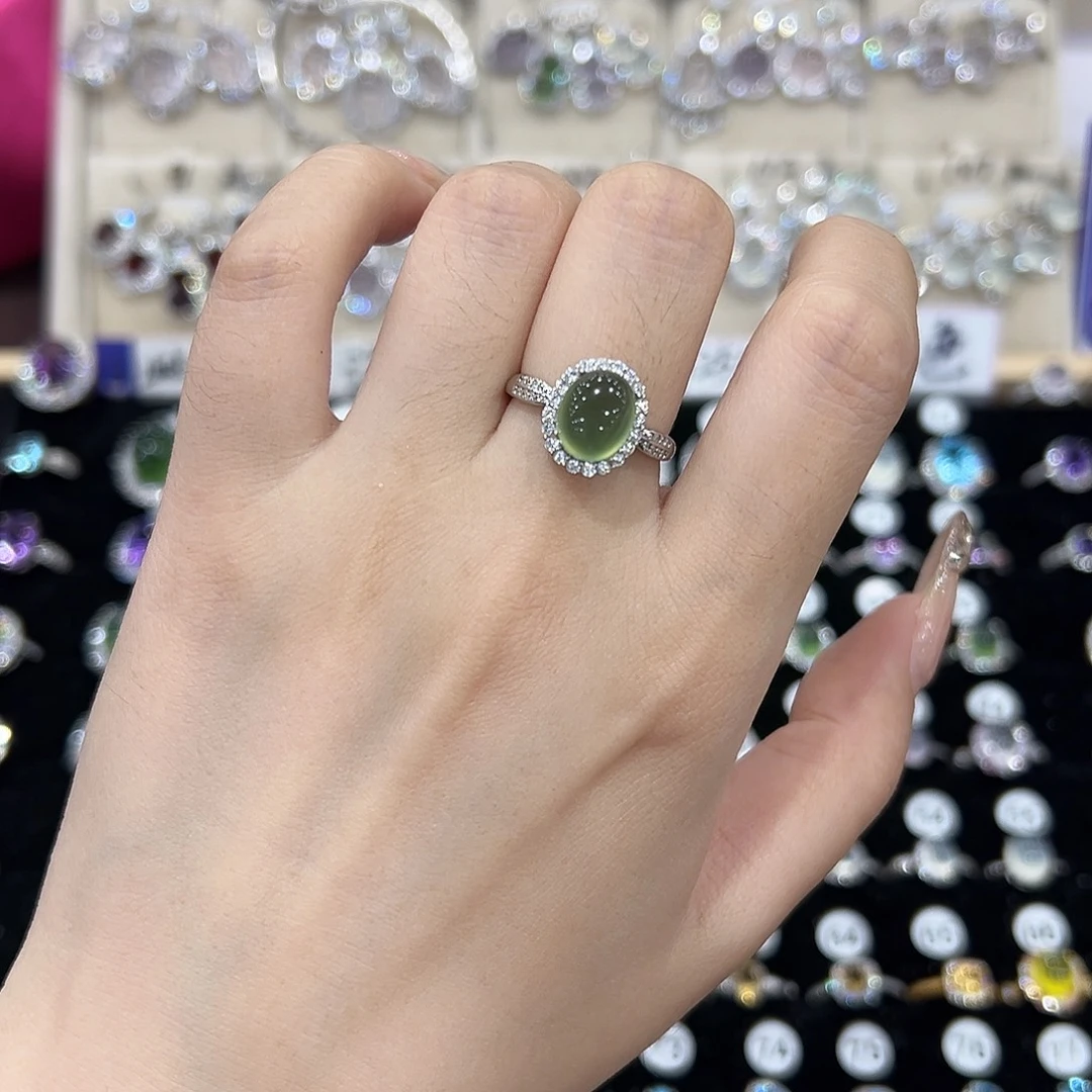 钞****蛇纹石玉银S925镶嵌戒指