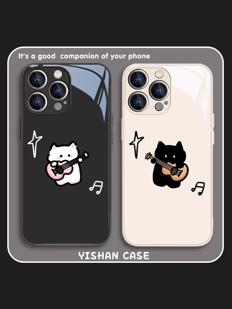 适用苹果17/华为mate70/小米/oppo/vivo新款吉他猫网红情侣手机壳