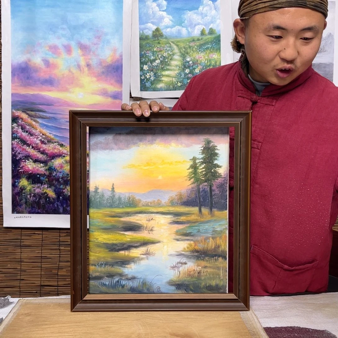 油画行路人小院绘画作品竞拍