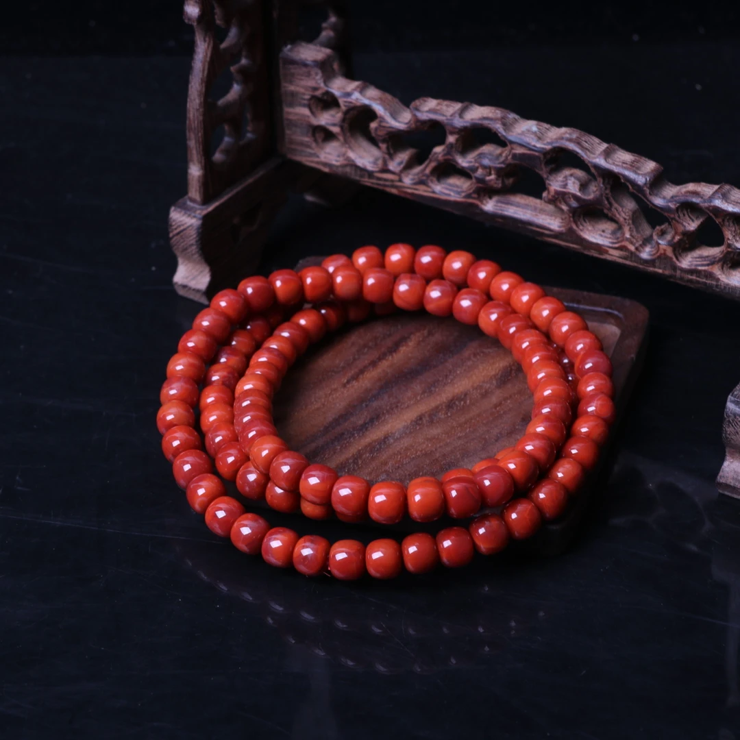 【蚂蚁珠宝】高品南红玛瑙7mm左右老型珠多圈项链一条n760