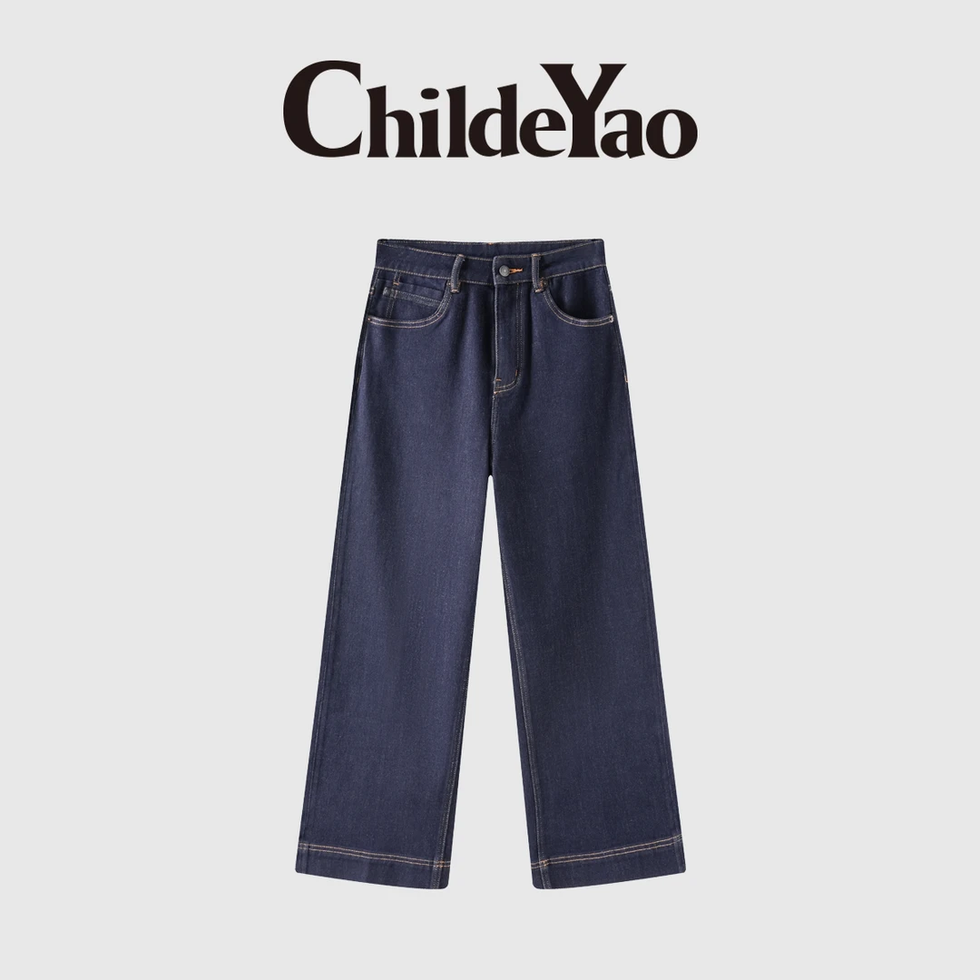 Childe Yao时尚复古直筒牛仔裤女显瘦高腰百搭阔腿裤女CYC58363