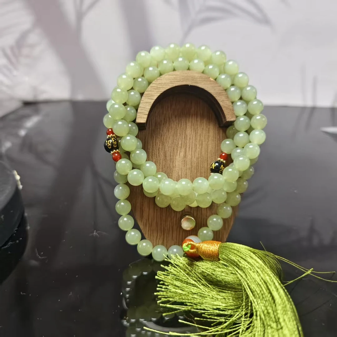 O和田玉晴水圆珠项链（卡8）0083