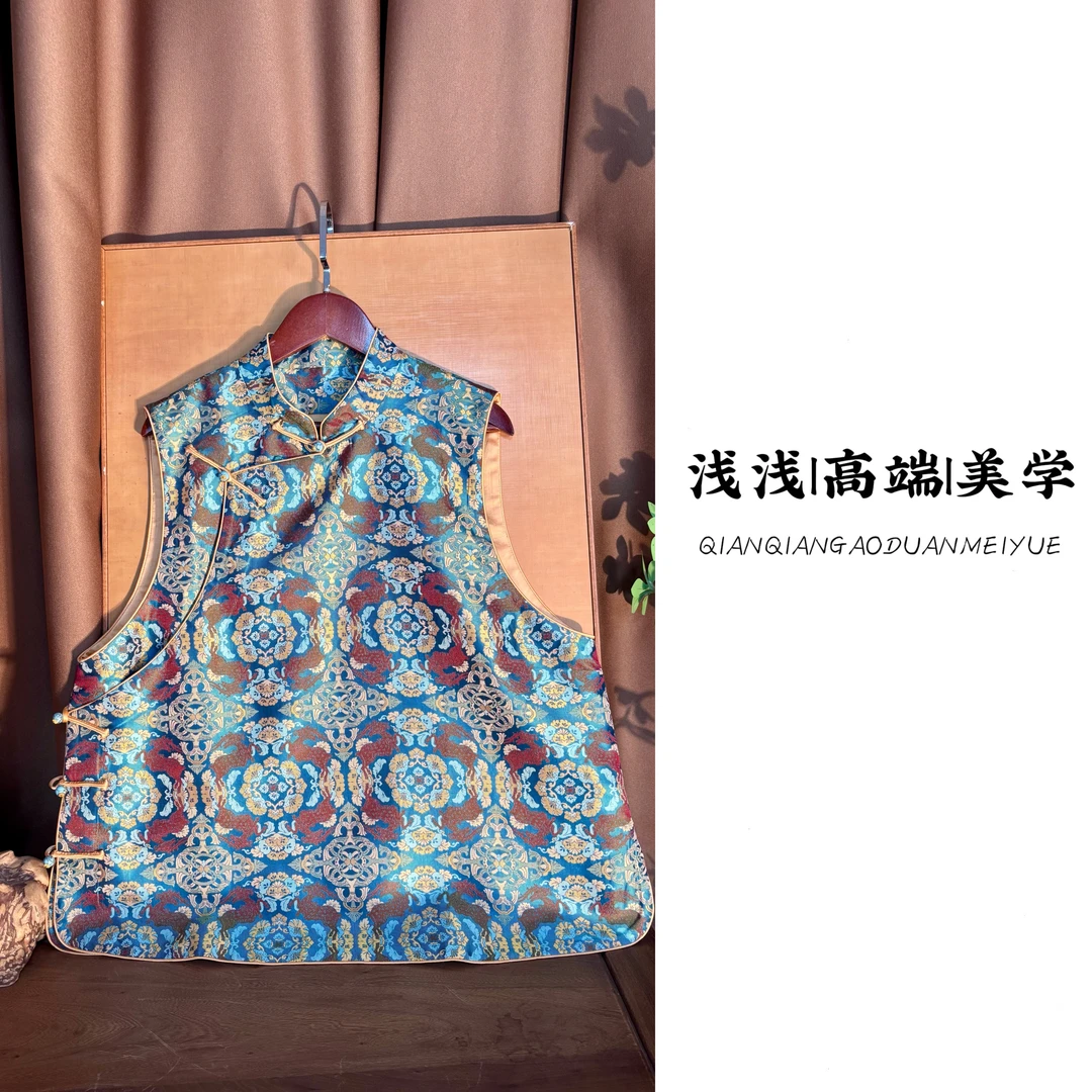 『瑞鹿团花』张和才蜀锦面料中式中国风手工高定斜襟立领无袖马甲