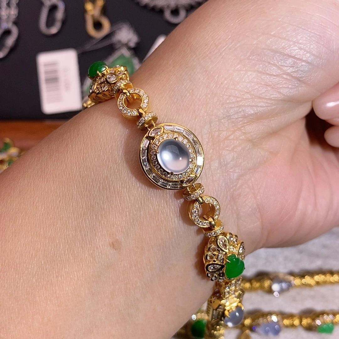 翡翠18K金镶嵌手链手链