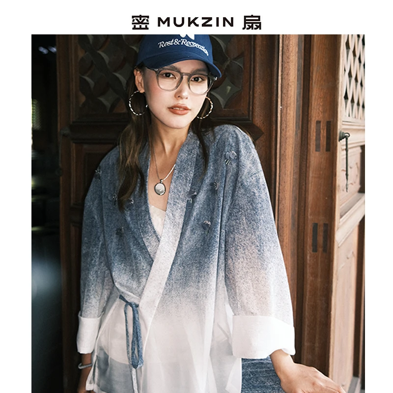 密扇「海蓝之谜」系列新中式渐变牛仔套装M253A03147801