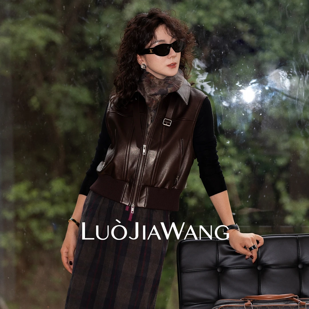100%羊皮革毛领真皮马甲女时髦洋气秋冬外搭LUOJIAWANG【都市牧歌】