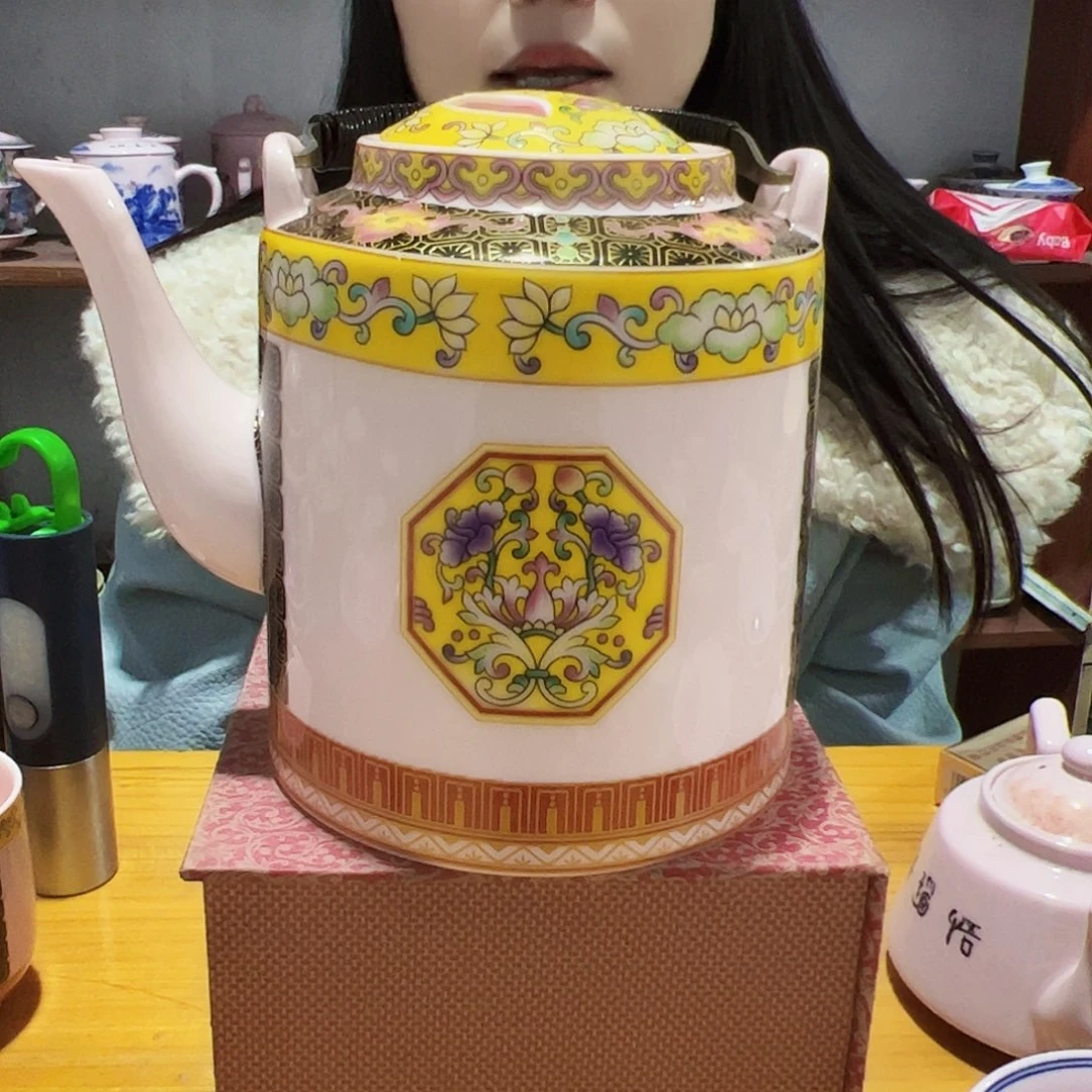 摆件陶景德镇红xixi珐琅彩十周年提梁壶