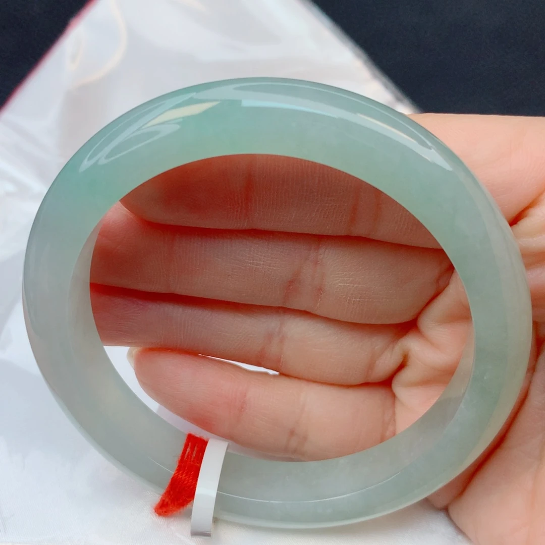 翡翠未镶嵌手镯54-55糯冰满圈冰绿