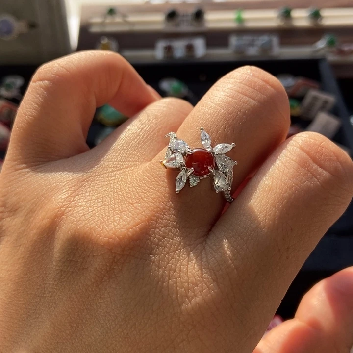 翡翠戒指银S925镶嵌戒指