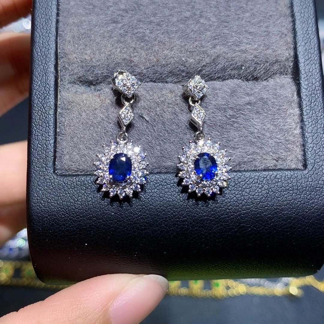 银S925镶嵌蓝宝石耳饰