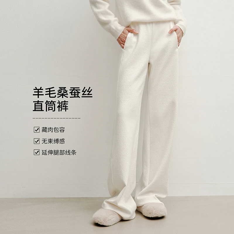 衣香丽影灰色休闲裤女2025冬装新款宽松软糯慵懒直筒裤子