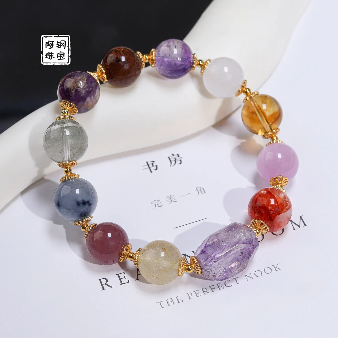 高品紫超随形多宝天然水晶手串撞色炸街生辰石-多样性发其一DB177