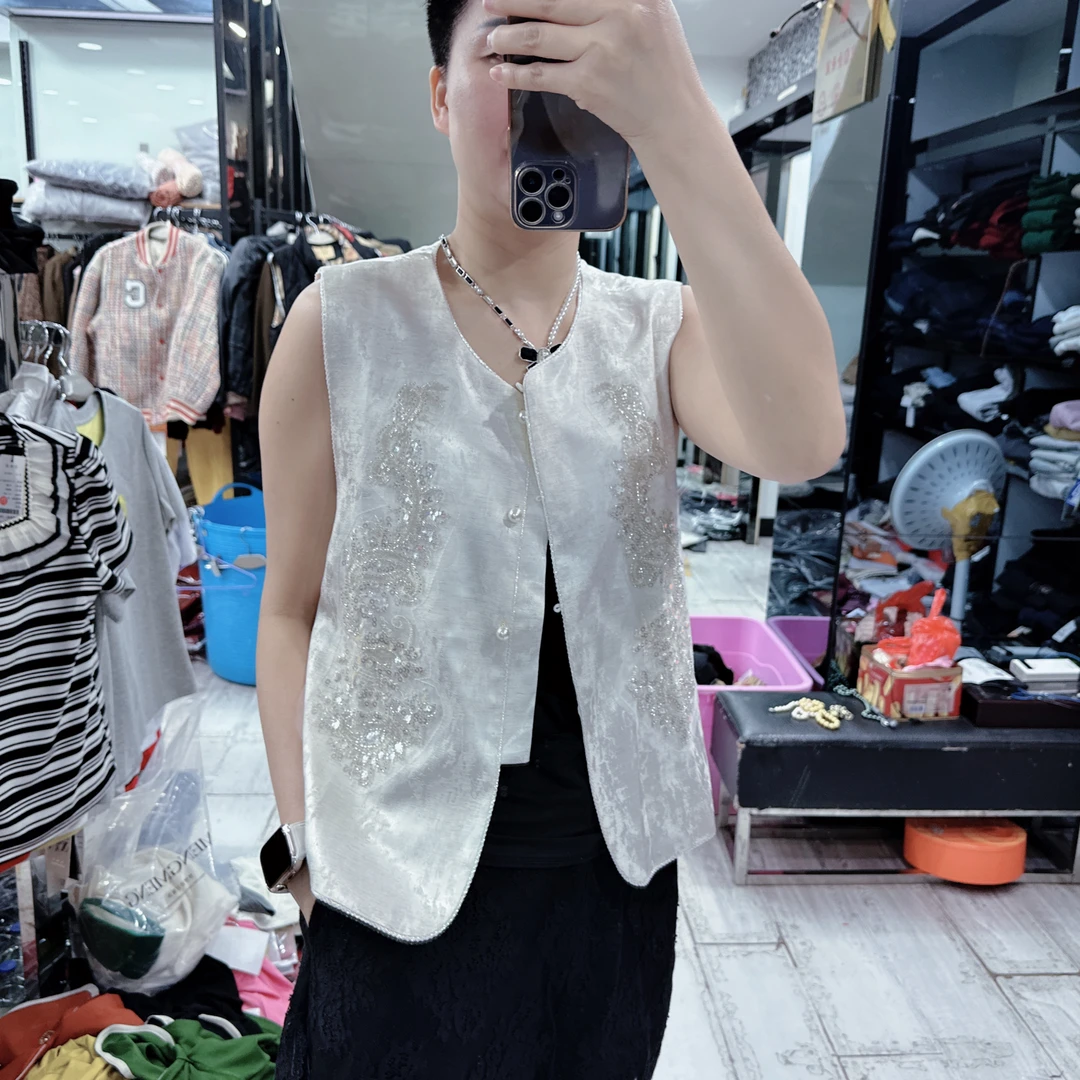 高级国风薄款珠片百搭马甲7036